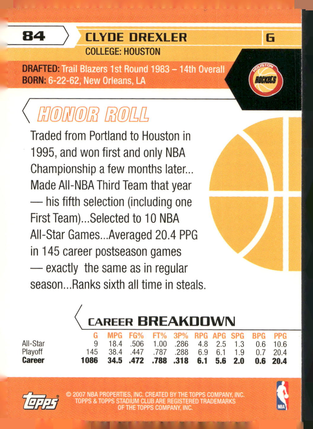 2007-08 Stadium Club #84 Clyde Drexler
