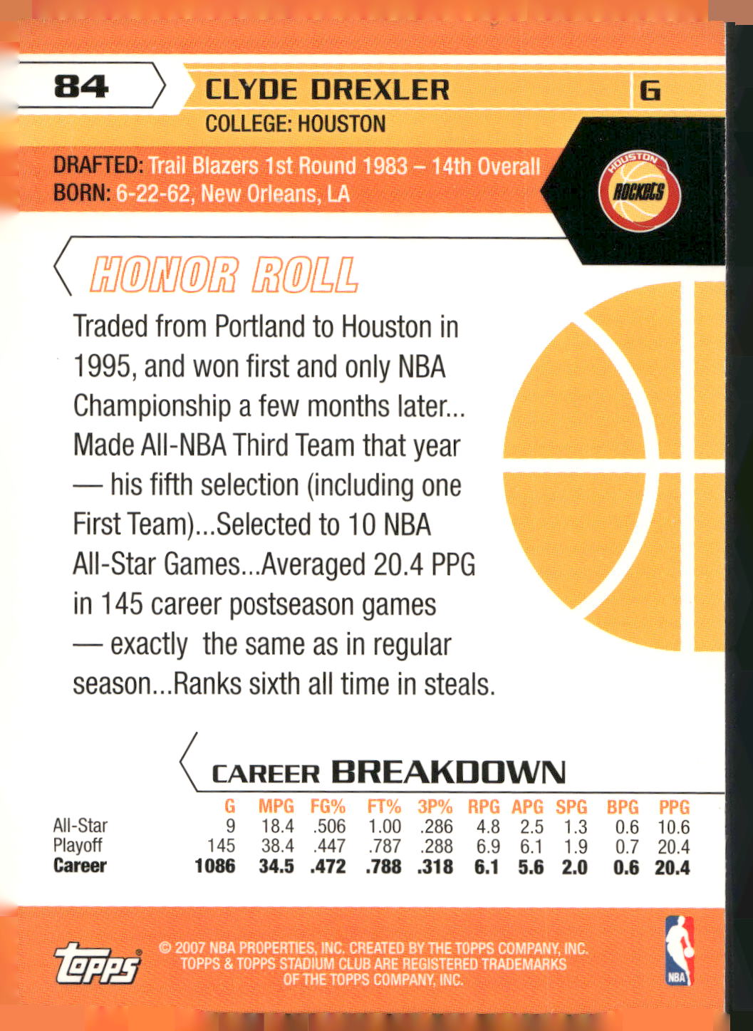 2007-08 Stadium Club #84 Clyde Drexler