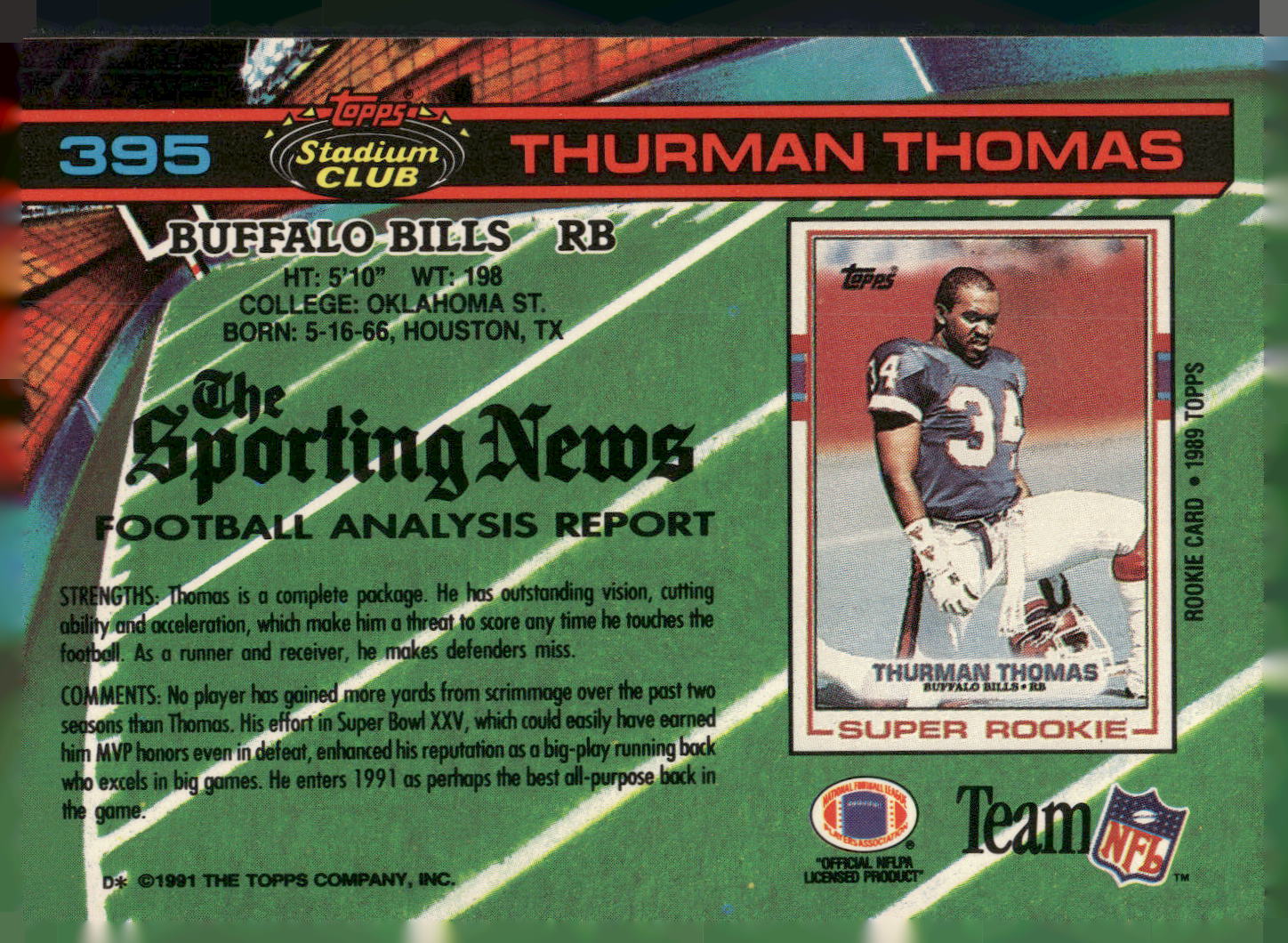 1991 Stadium Club #395 Thurman Thomas