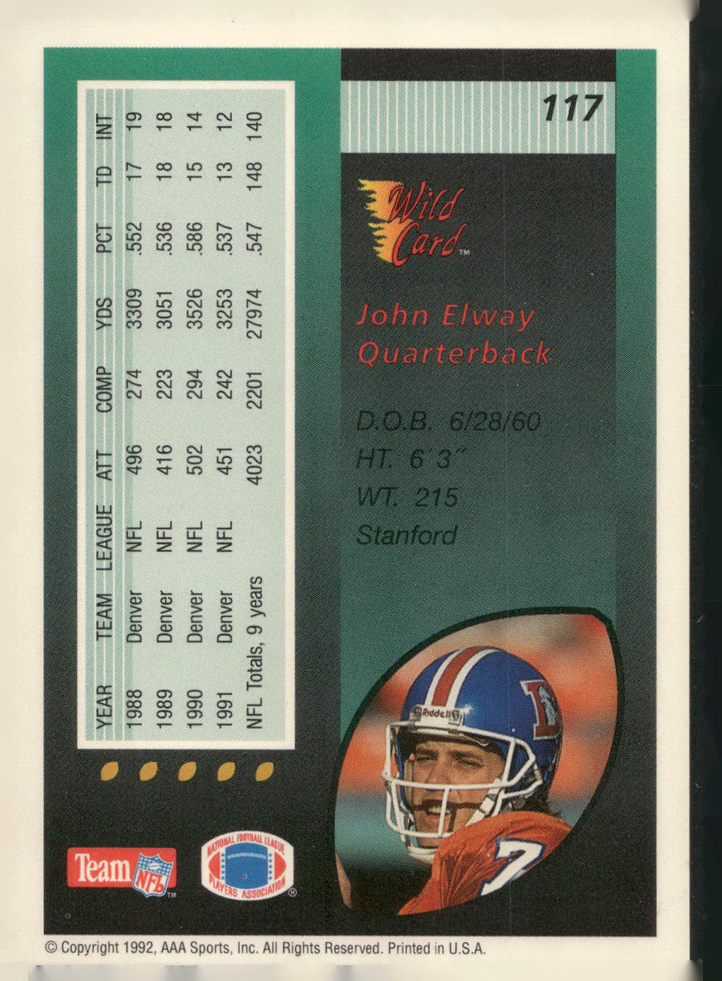 1992 Wild Card #117 John Elway