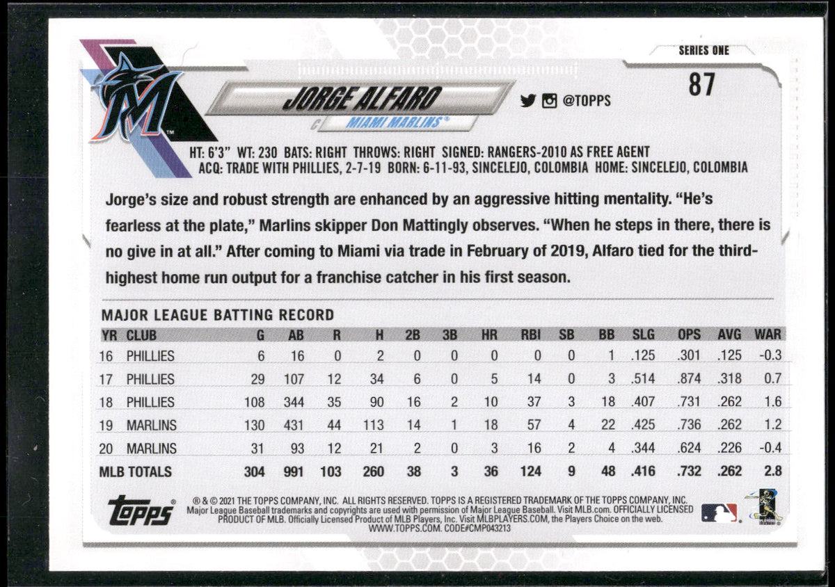 2021 Topps #87 Jorge Alfaro