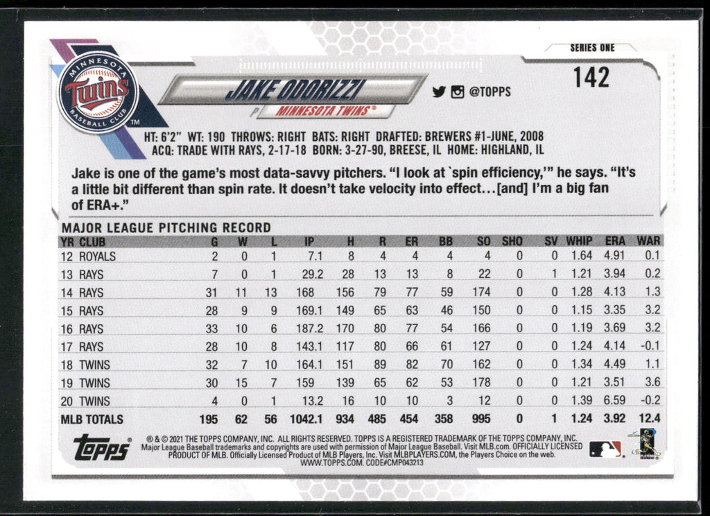 2021 Topps #142 Jake Odorizzi