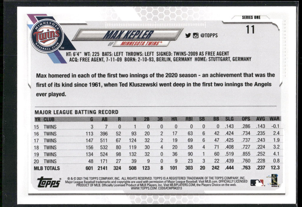 2021 Topps #11 Max Kepler