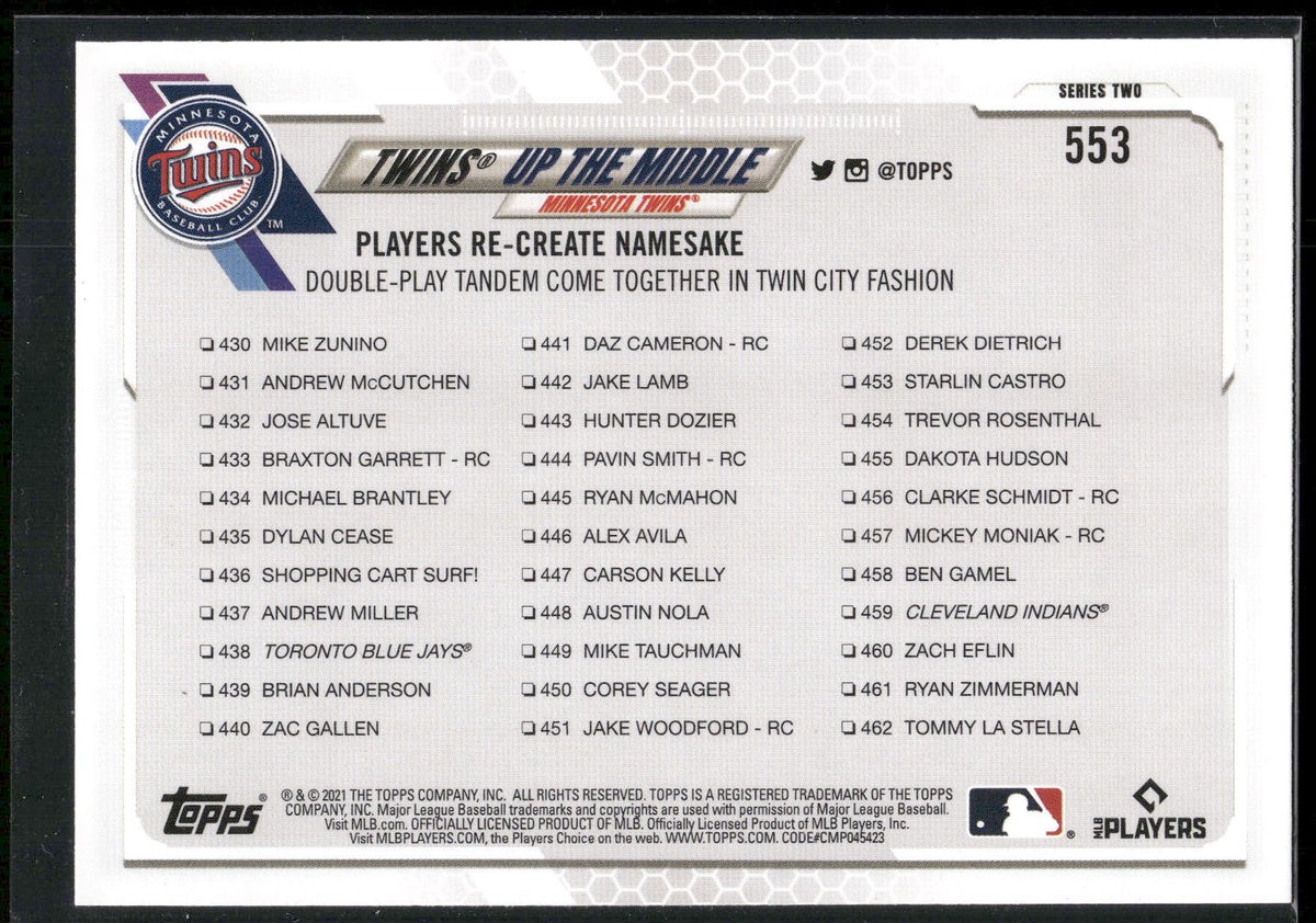 2021 Topps #553 Twins Up The Middle (Marwin Gonzalez / Jorge Polanco)