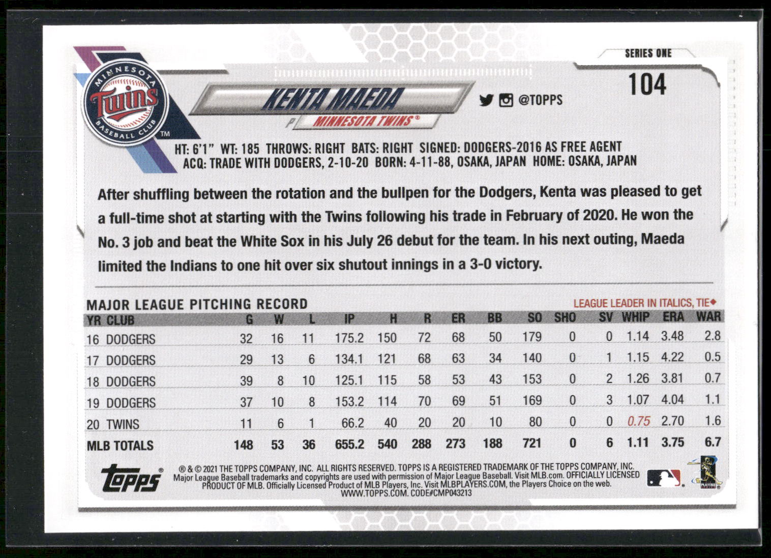 2021 Topps #104 Kenta Maeda
