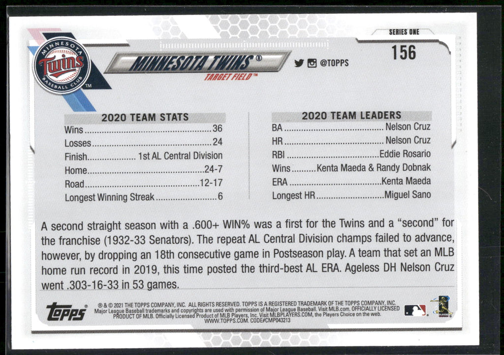 2021 Topps #156 Minnesota Twins