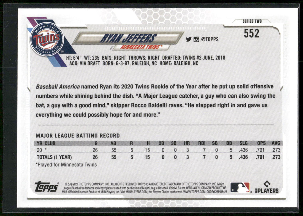 2021 Topps #552 Ryan Jeffers