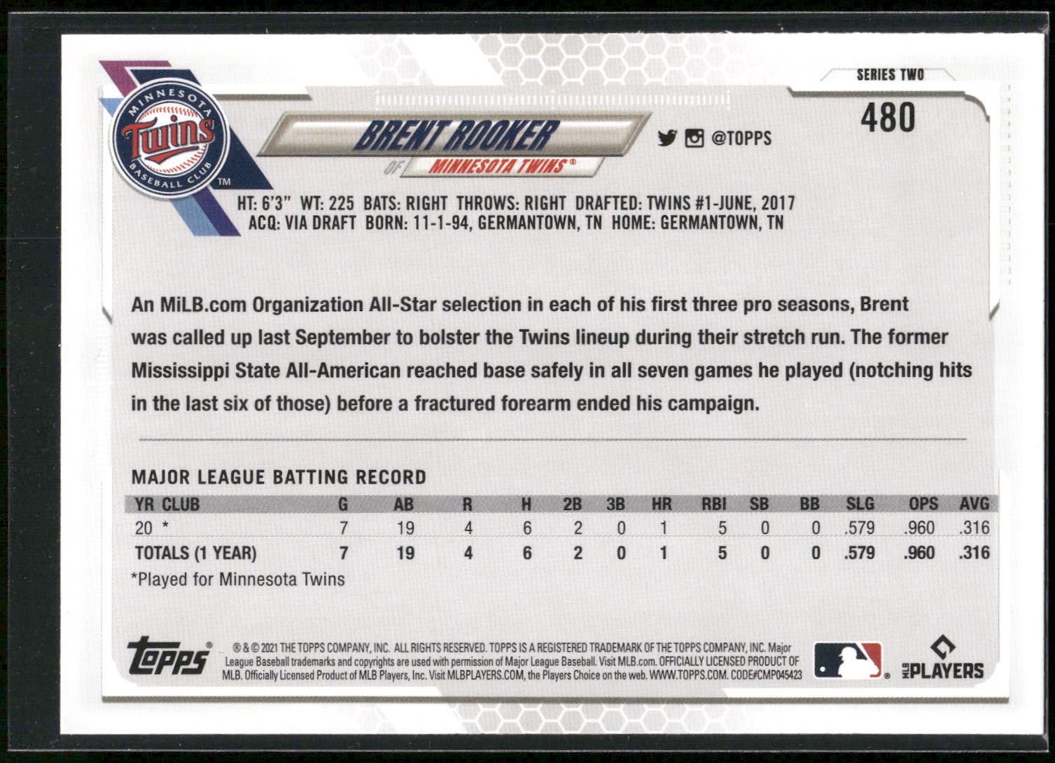 2021 Topps #480 Brent Rooker