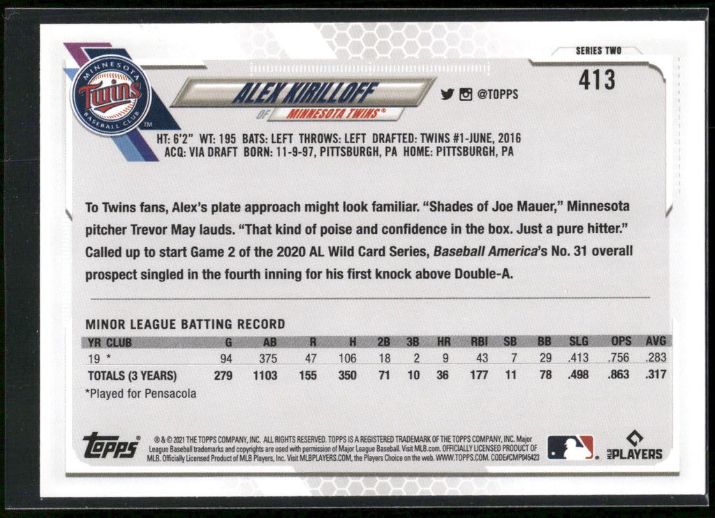 2021 Topps #413 Alex Kirilloff