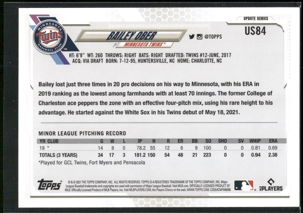 2021 Topps Update #US84 Bailey Ober