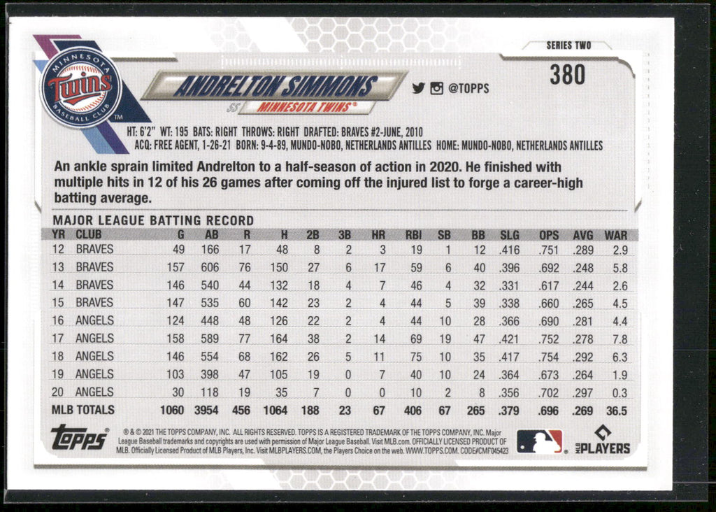 2021 Topps #380 Andrelton Simmons