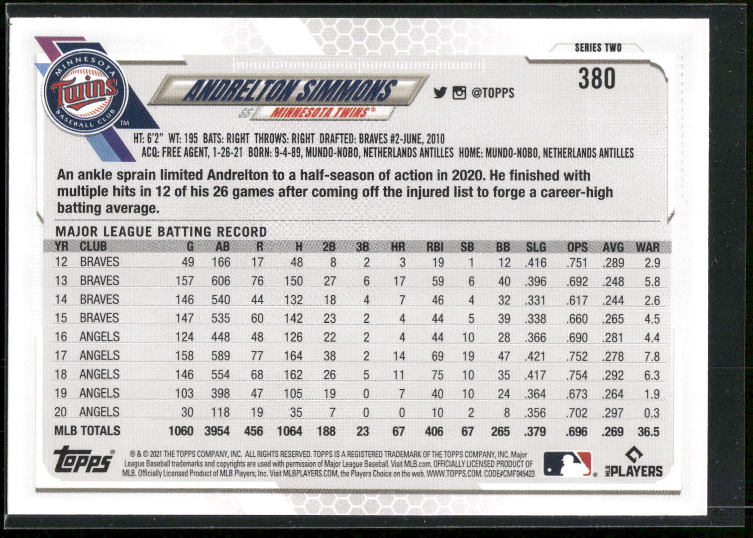 2021 Topps #380 Andrelton Simmons