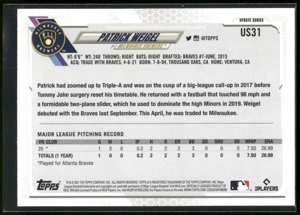 2021 Topps Update #US31 Patrick Weigel
