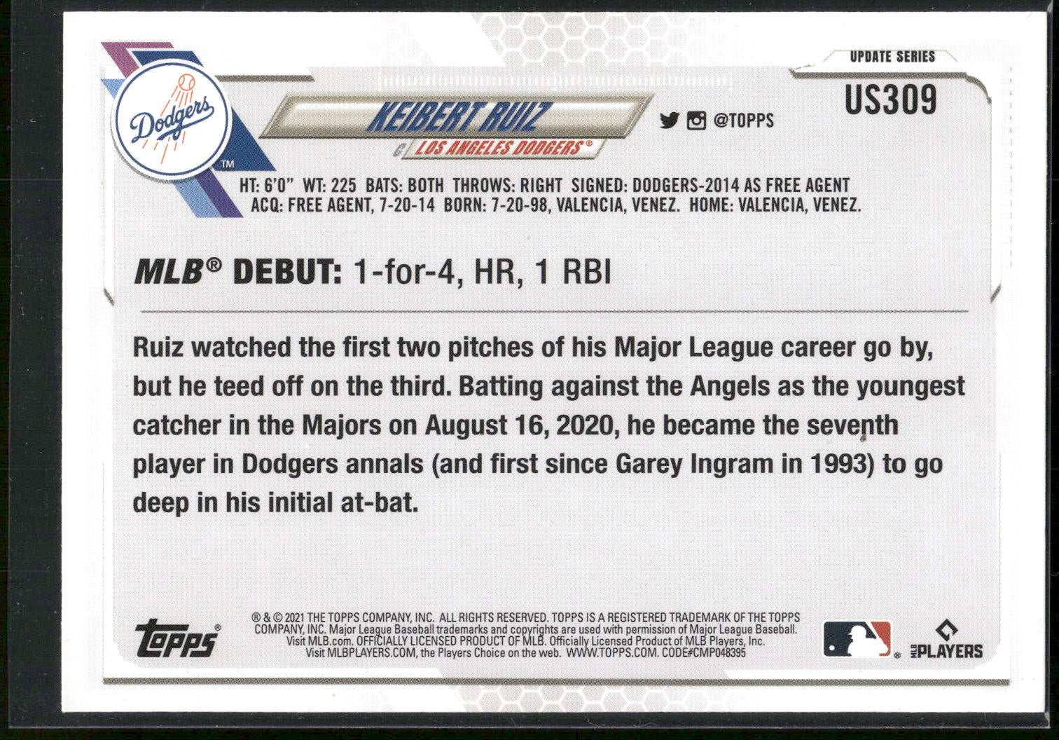2021 Topps Update #US309 Keibert Ruiz