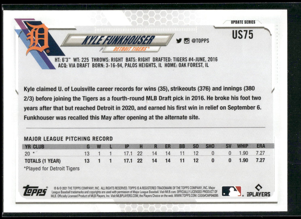 2021 Topps Update #US75 Kyle Funkhouser