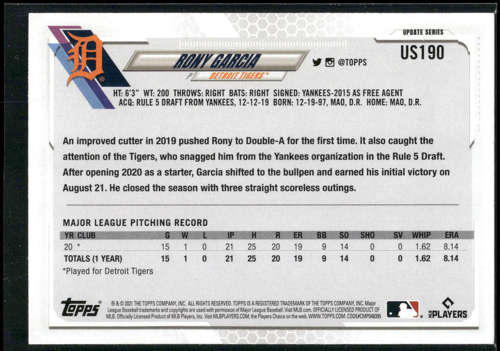 2021 Topps Update #US190 Rony Garcia