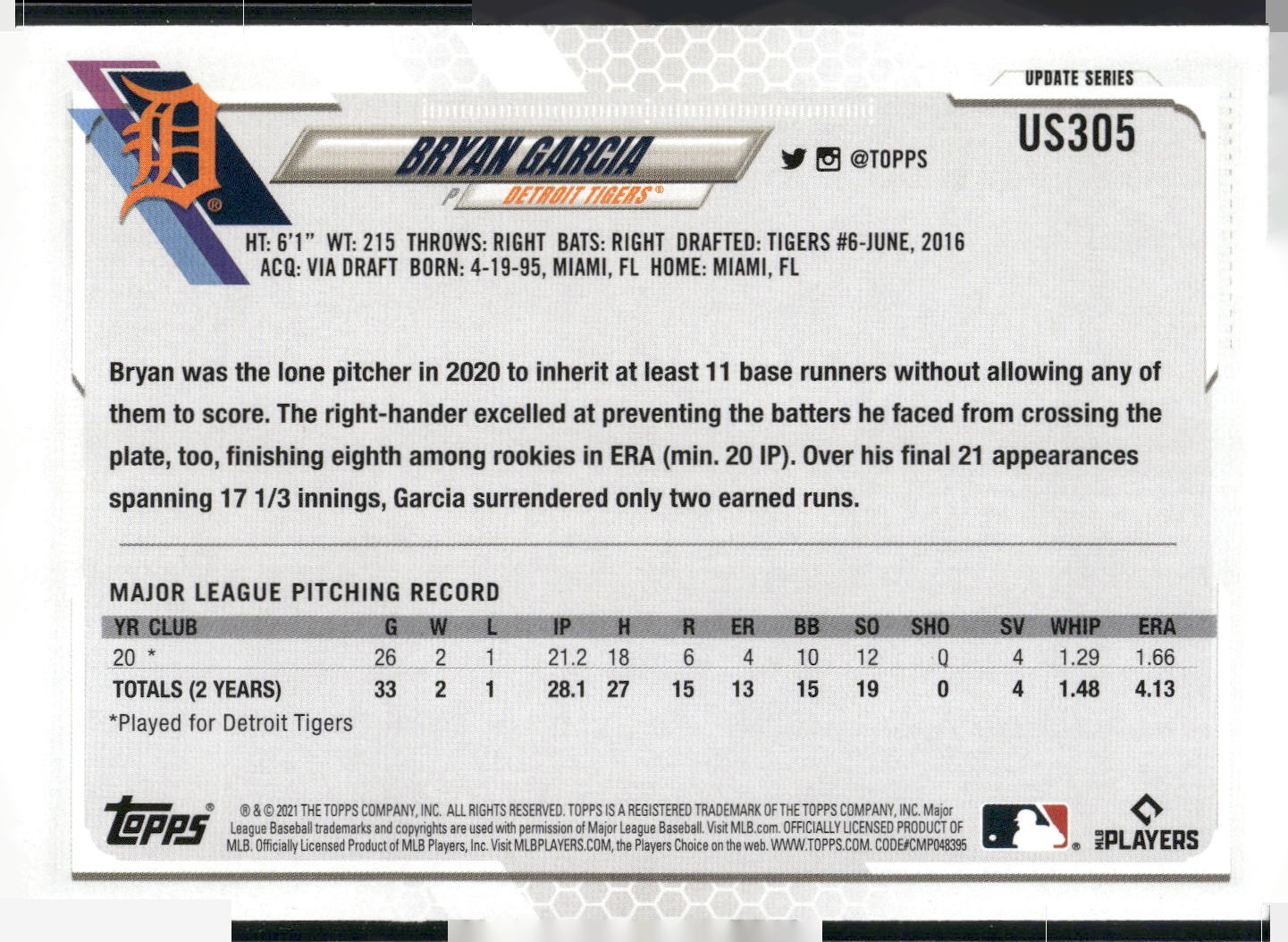 2021 Topps Update #US305 Bryan Garcia