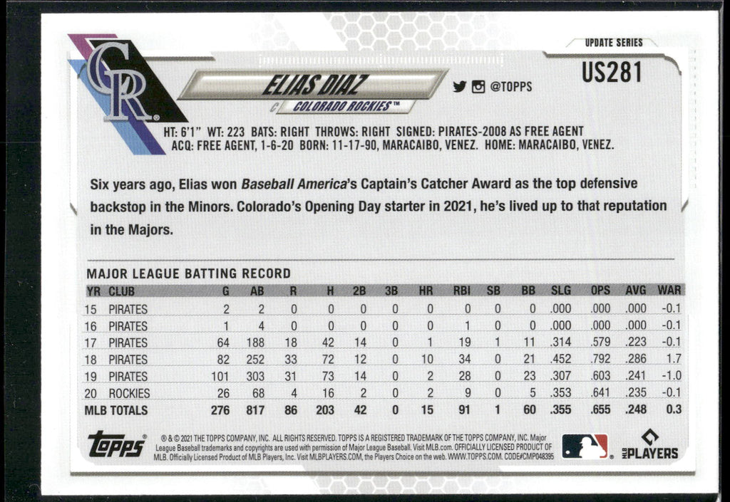 2021 Topps Update #US281 Elias Diaz