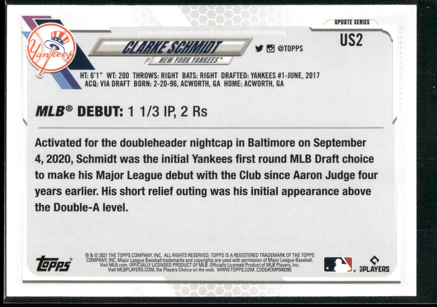 2021 Topps Update #US2 Clarke Schmidt