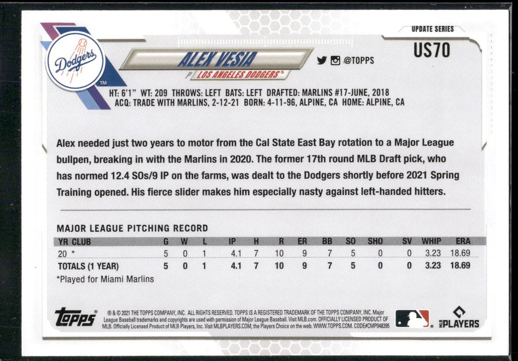 2021 Topps Update #US70 Alex Vesia