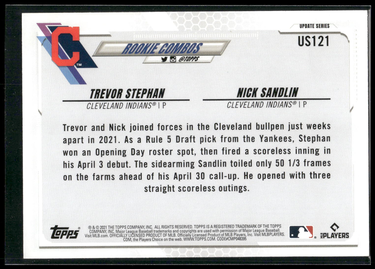 2021 Topps Update #US121 Trevor Stephan / Nick Sandlin RCOM,