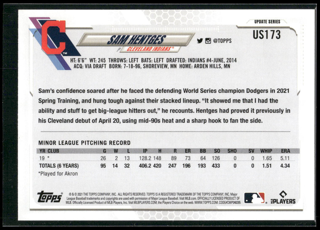2021 Topps Update #US173 Sam Hentges