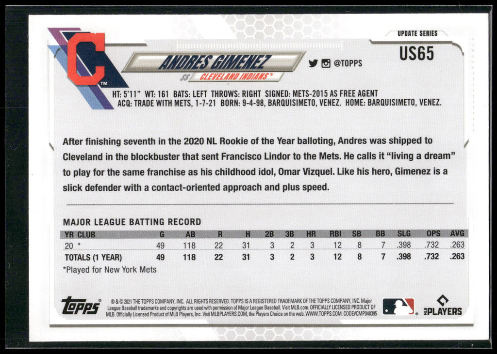 2021 Topps Update #US65 Andres Gimenez