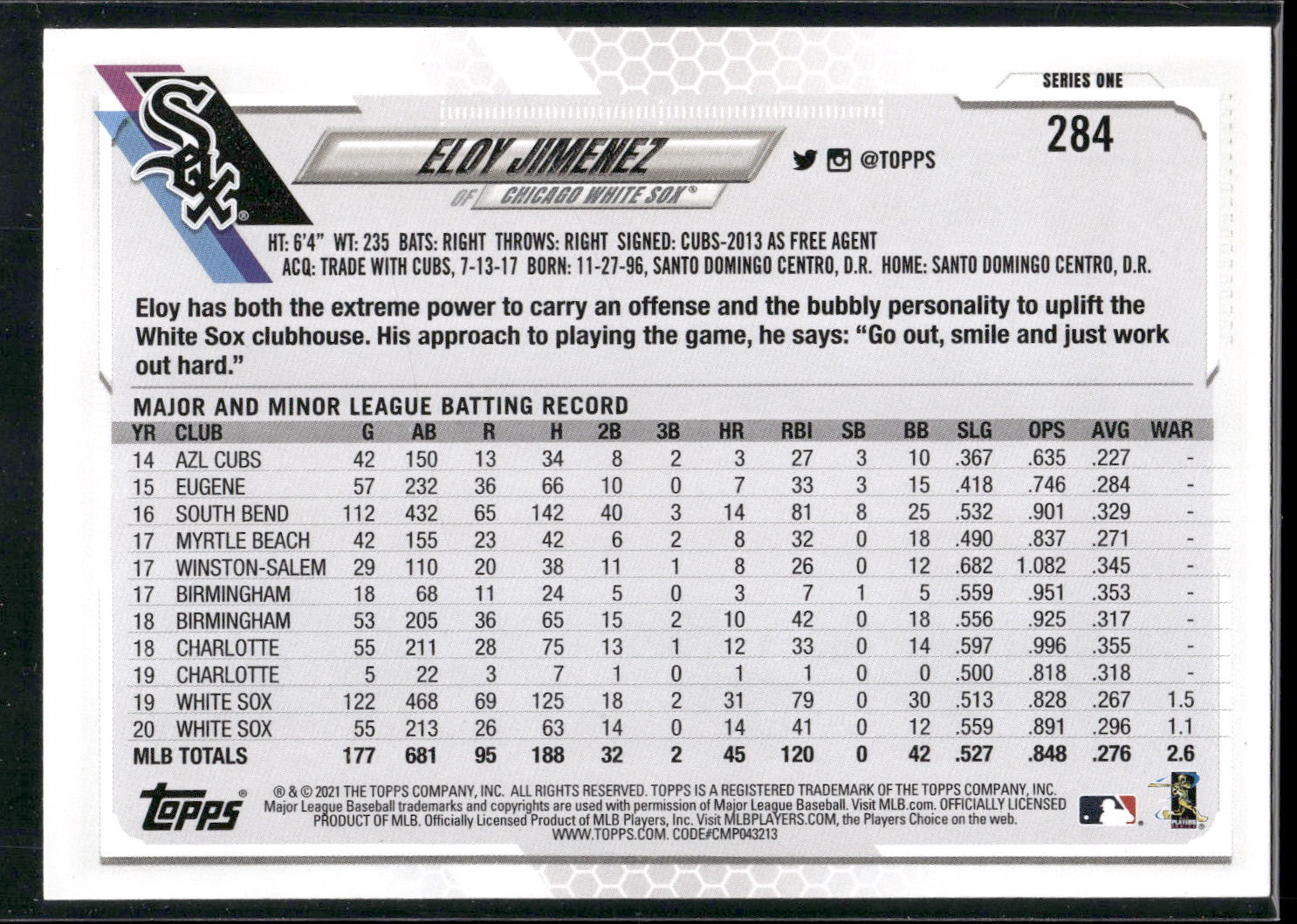 2021 Topps #284a Eloy Jimenez