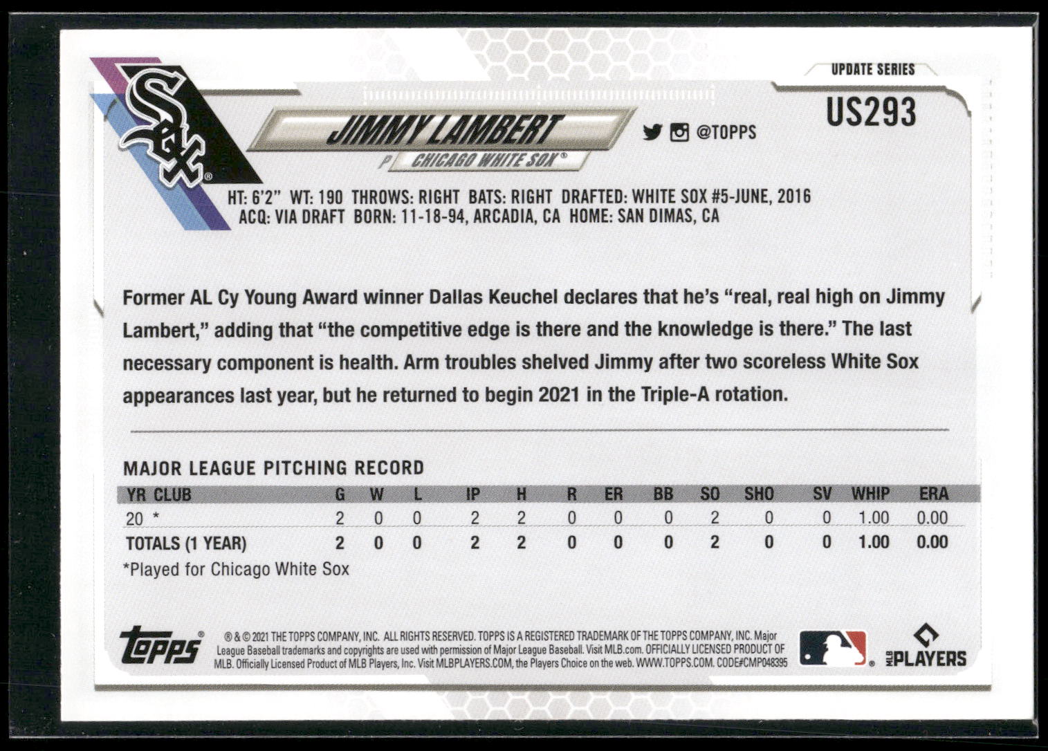 2021 Topps Update #US293 Jimmy Lambert