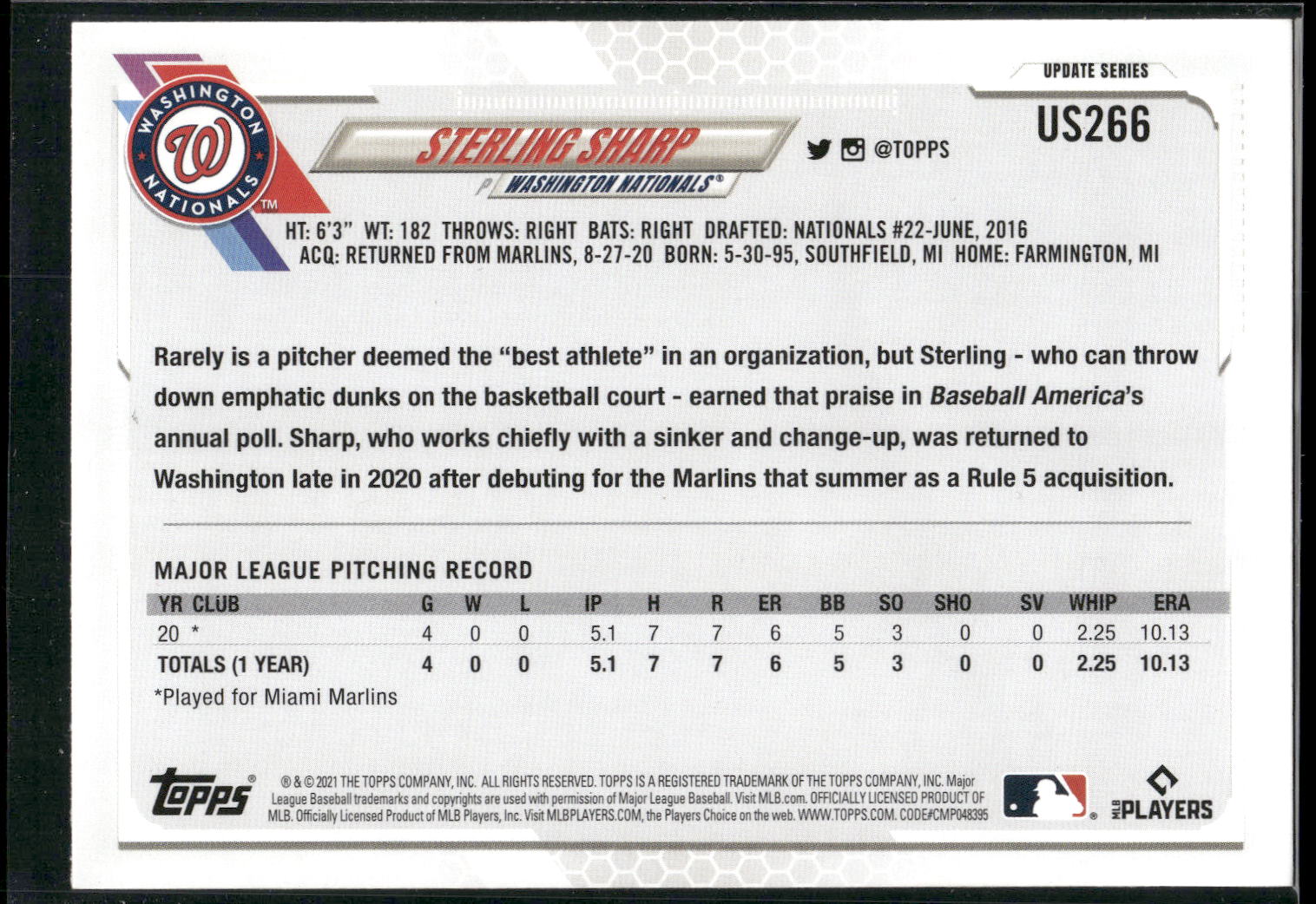 2021 Topps Update #US266 Sterling Sharp