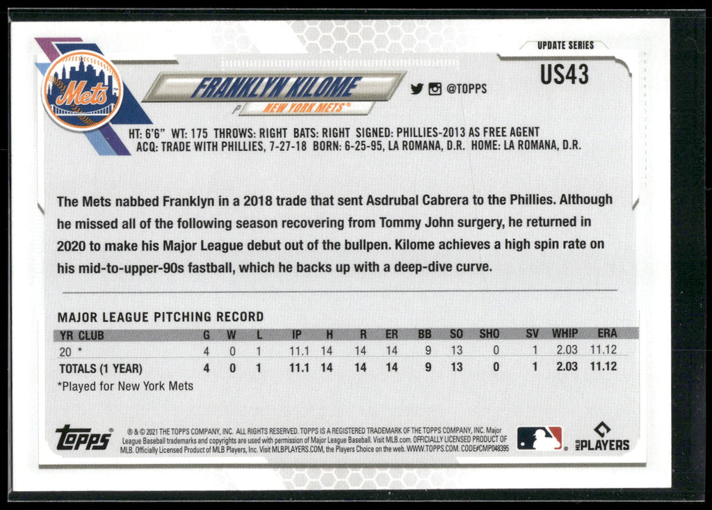 2021 Topps Update #US43 Franklyn Kilome