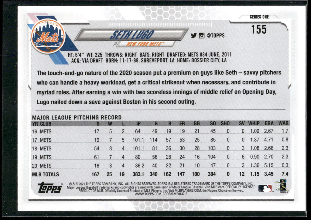 2021 Topps #155 Seth Lugo