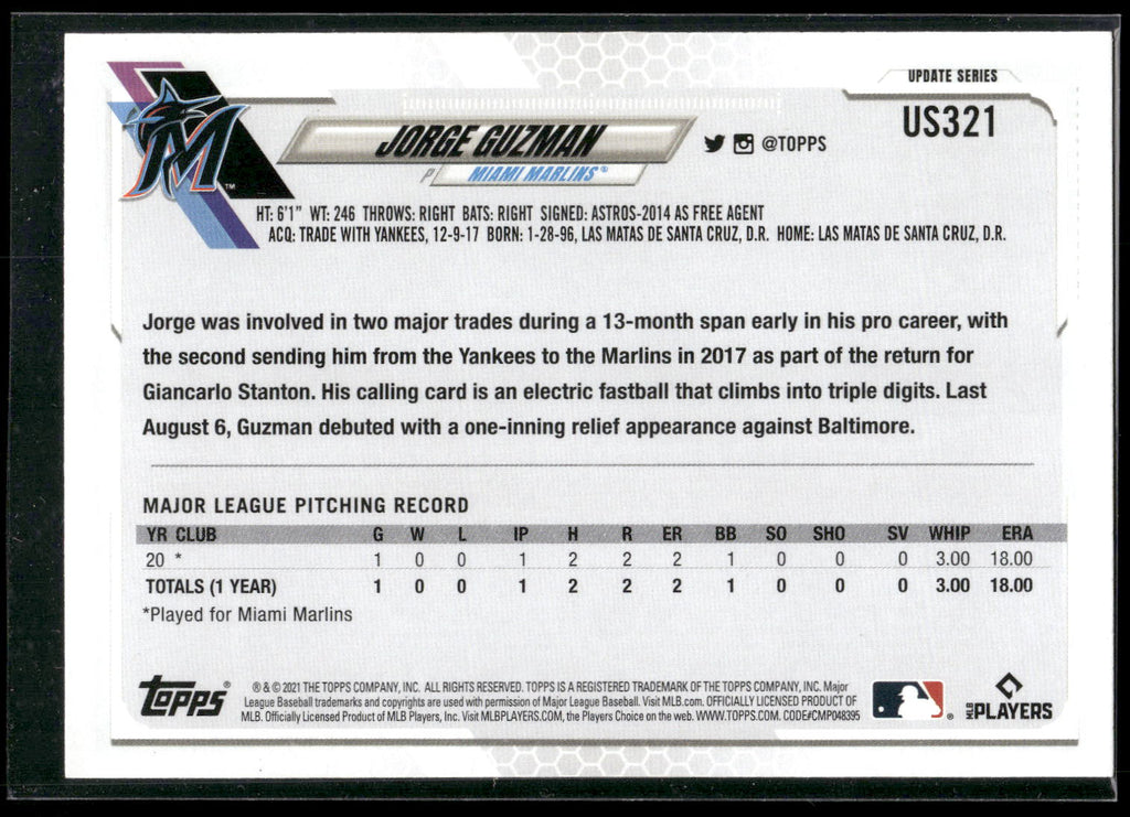 2021 Topps Update #US321 Jorge Guzman