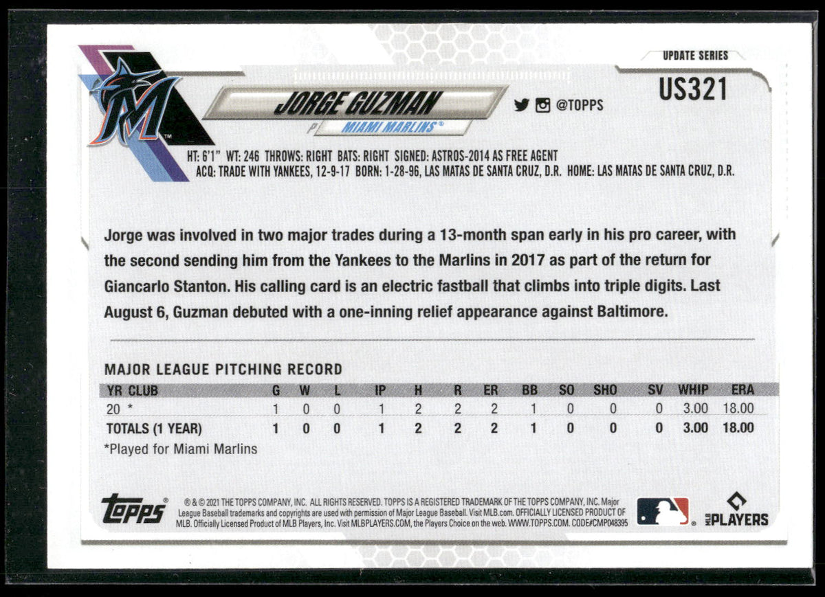 2021 Topps Update #US321 Jorge Guzman