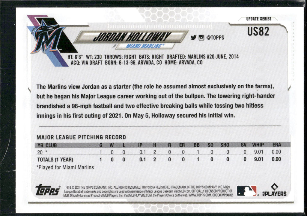2021 Topps Update #US82 Jordan Holloway