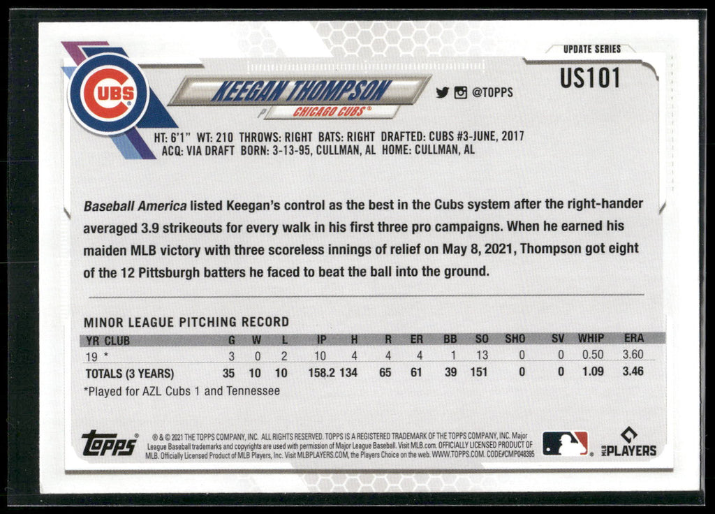 2021 Topps Update #US101 Keegan Thompson