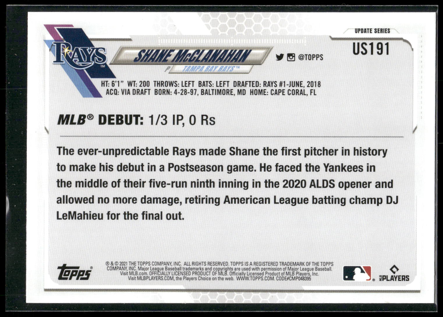 2021 Topps Update #US191 Shane McClanahan