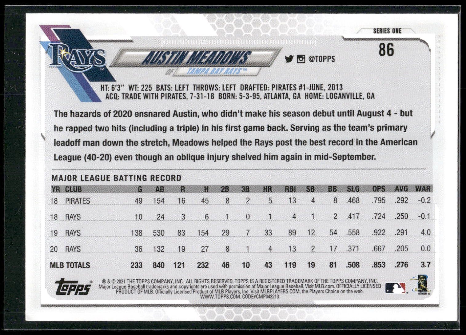 2021 Topps #86 Austin Meadows