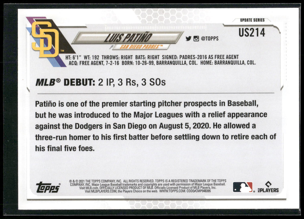 2021 Topps Update #US214 Luis Patiño