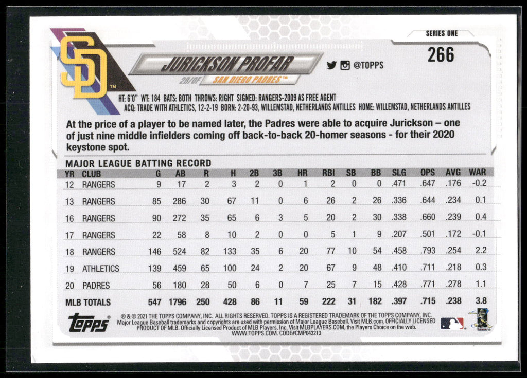 2021 Topps #266 Jurickson Profar