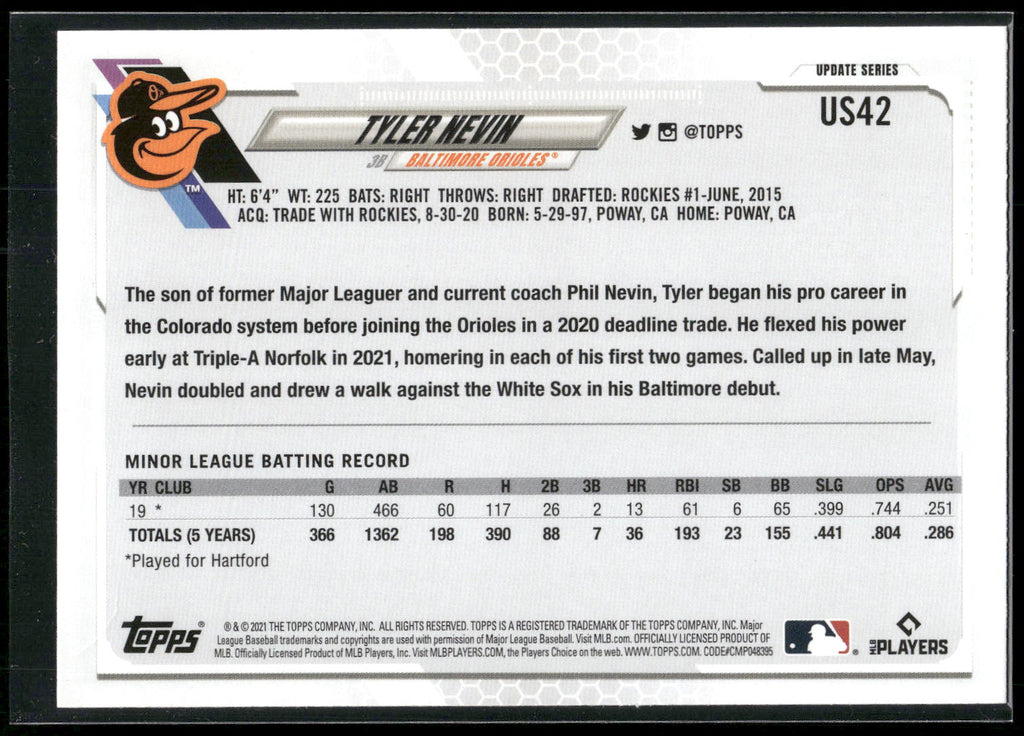 2021 Topps Update #US42 Tyler Nevin