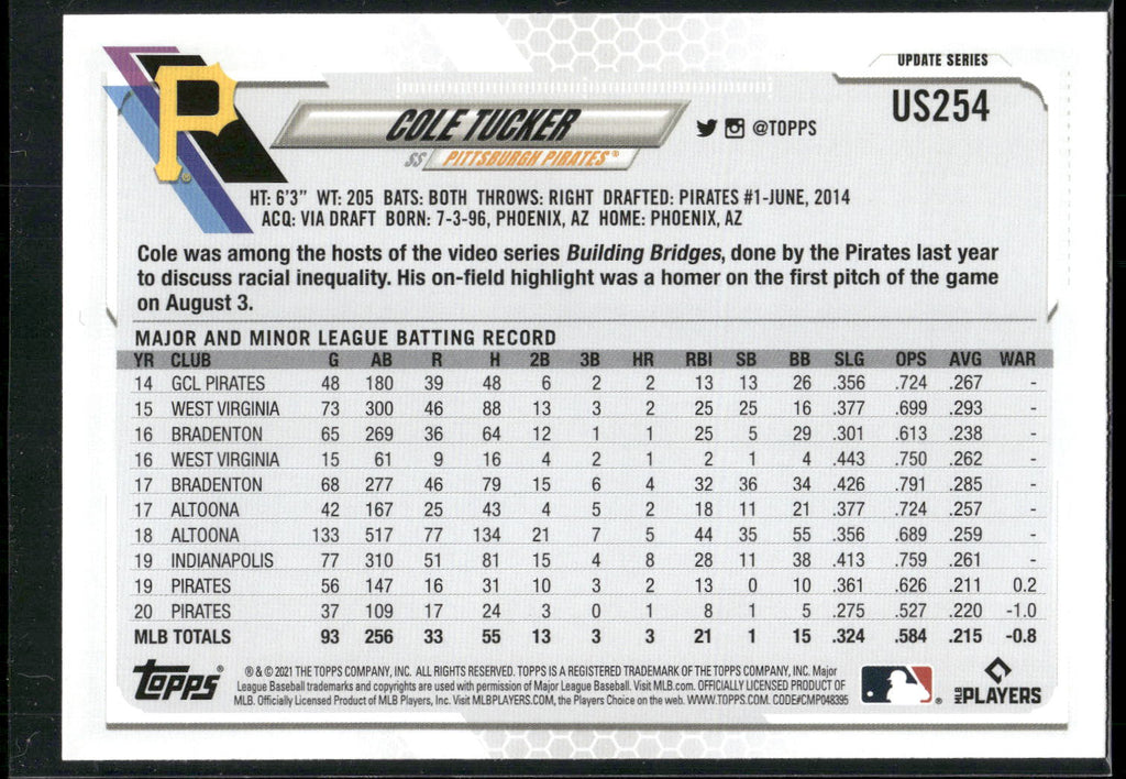 2021 Topps Update #US254 Cole Tucker
