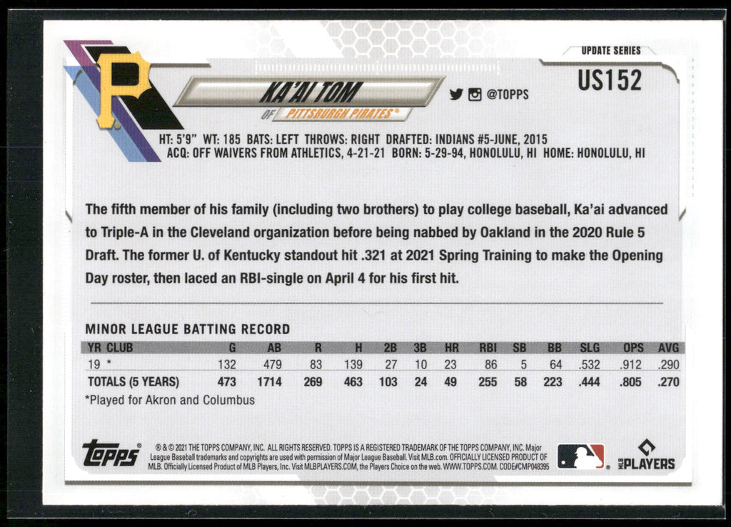 2021 Topps Update #US152 Ka'ai Tom