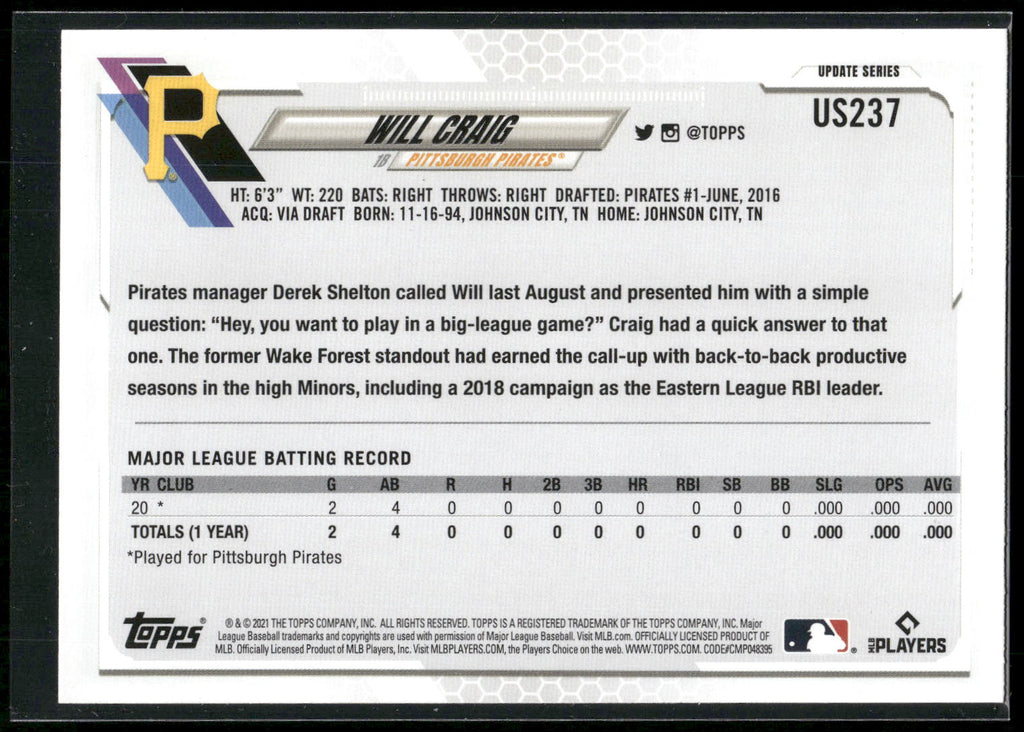 2021 Topps Update #US237 Will Craig