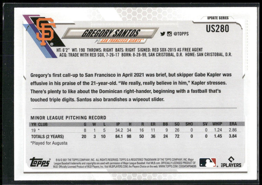 2021 Topps Update #US280 Gregory Santos
