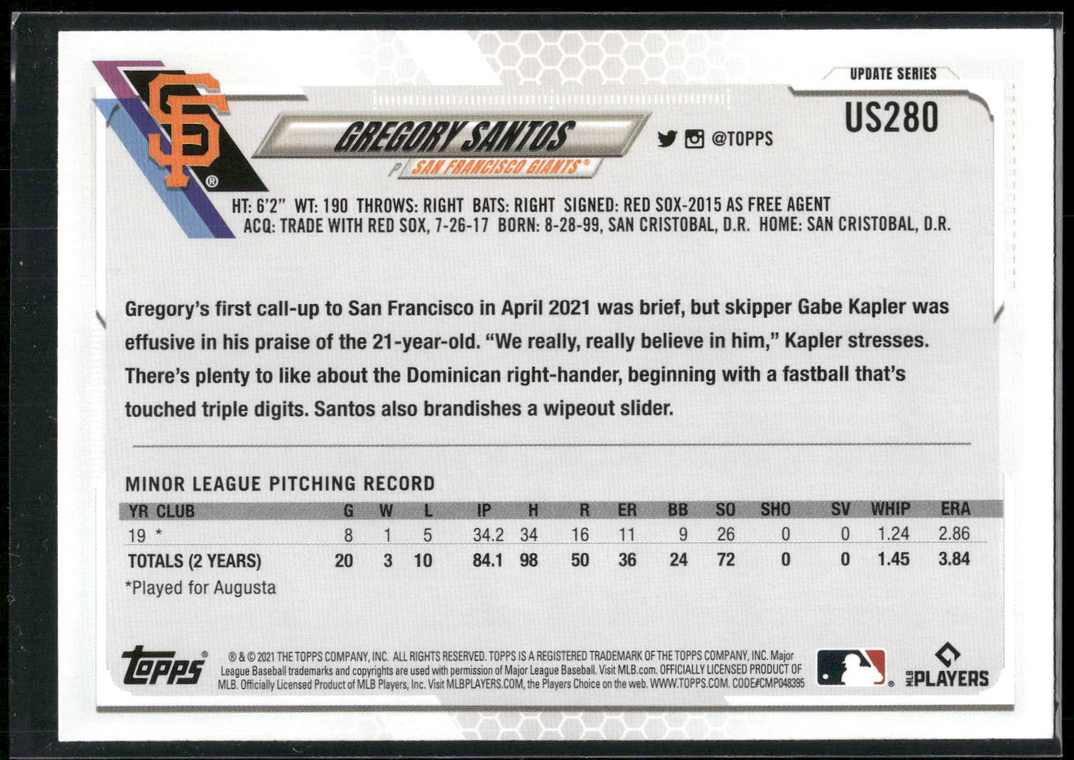 2021 Topps Update #US280 Gregory Santos