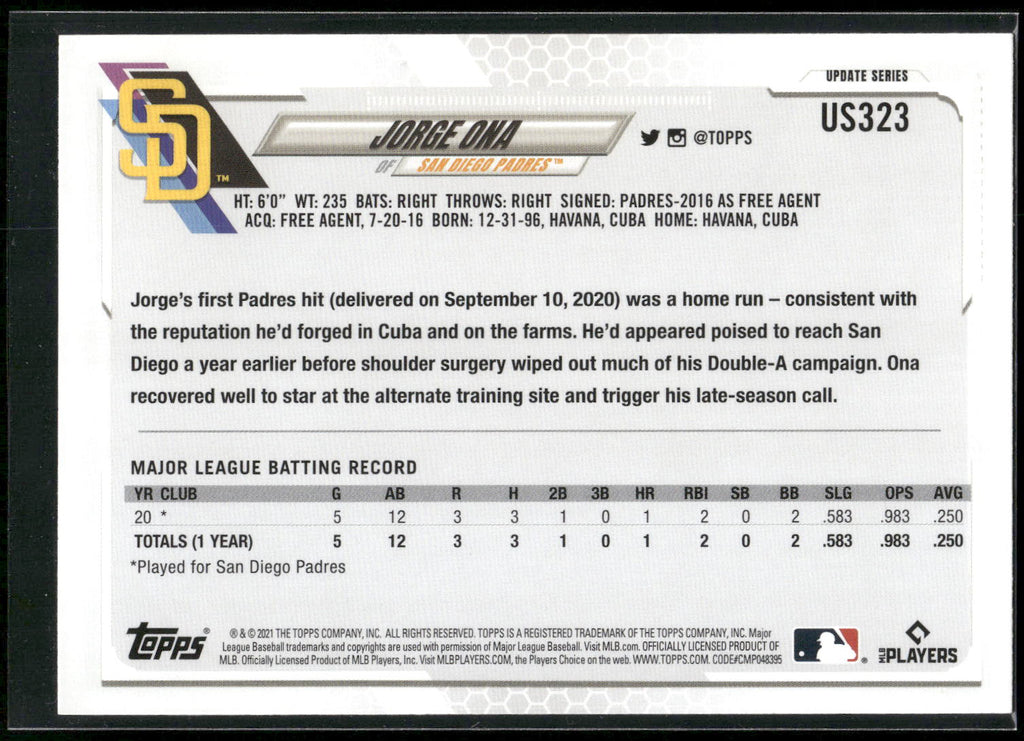 2021 Topps Update #US323 Jorge Ona
