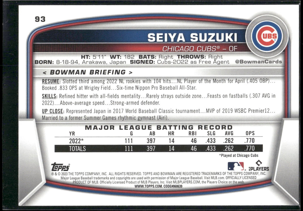 2023 Bowman #93 Seiya Suzuki