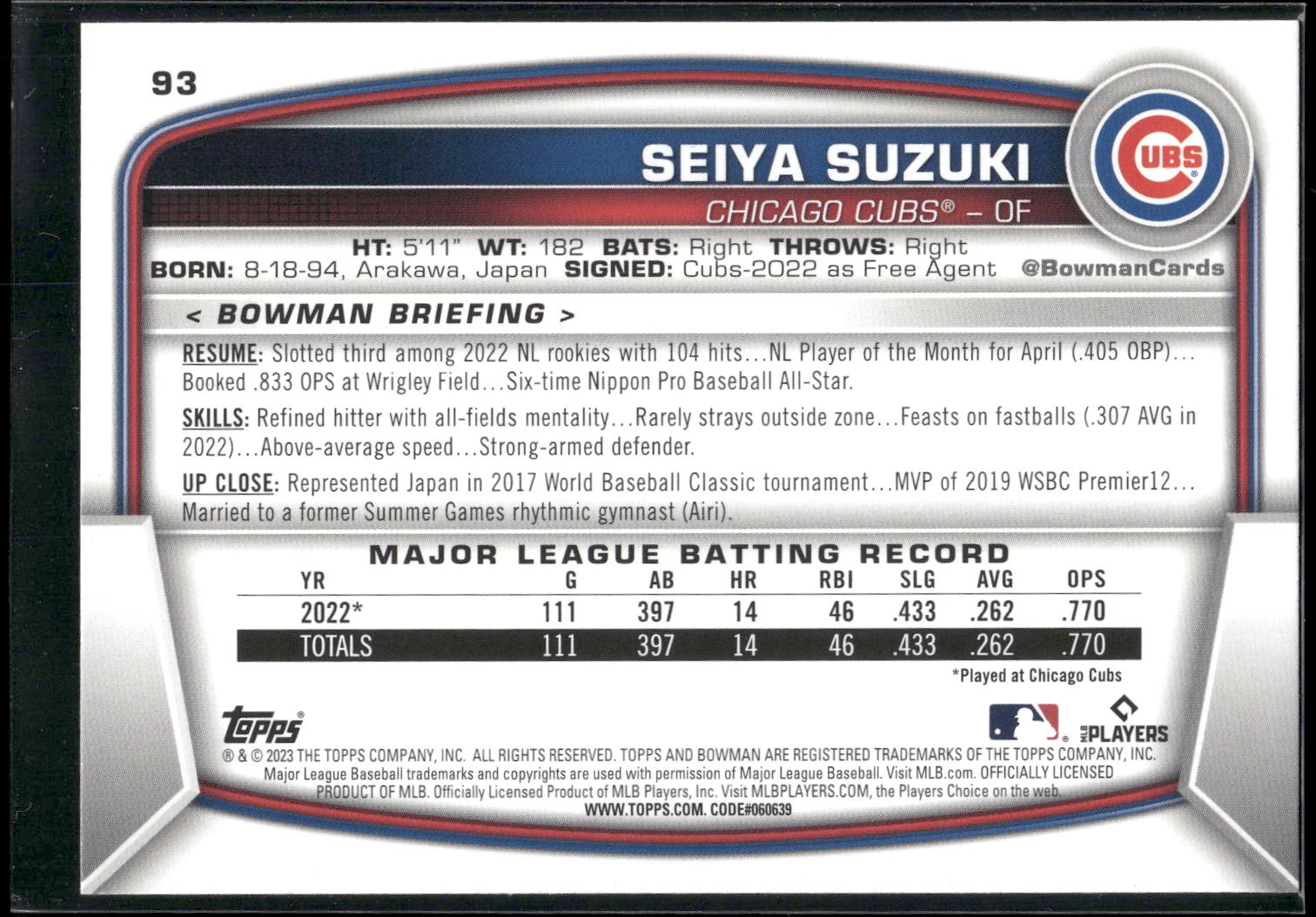 2023 Bowman #93 Seiya Suzuki