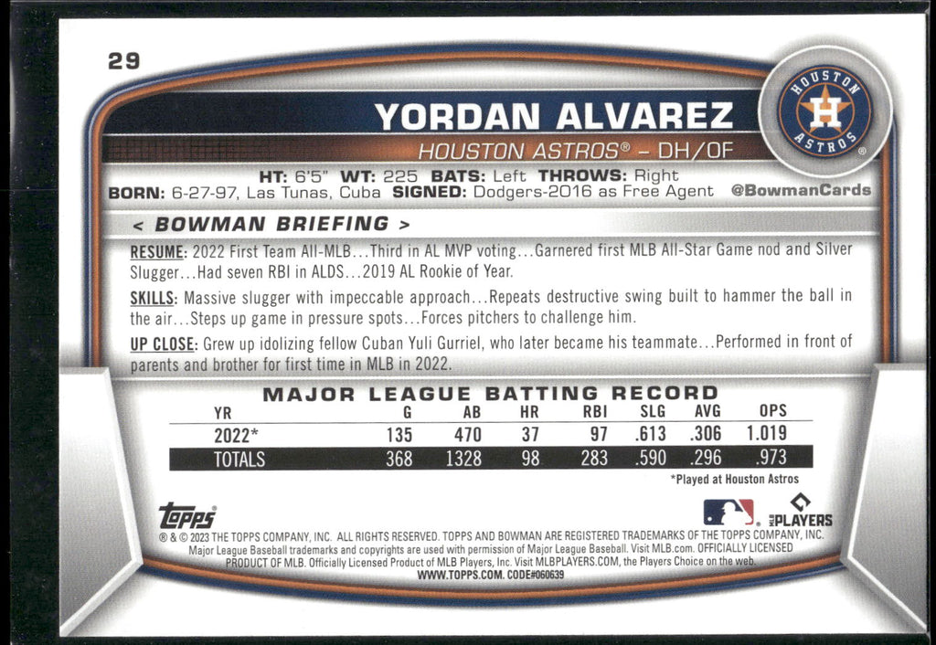 2023 Bowman #29 Yordan Alvarez